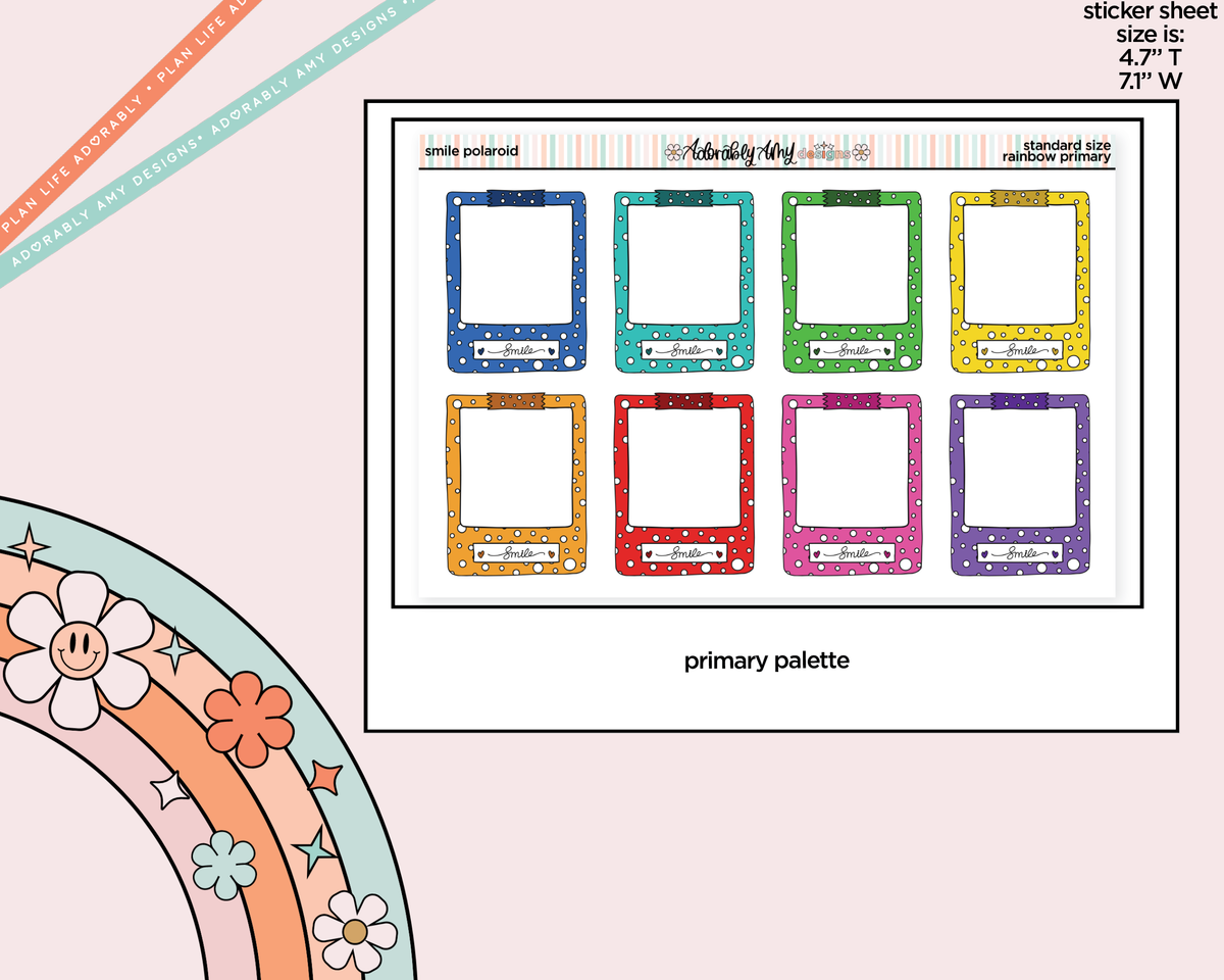 Rainbow Doodle Smile Polaroid Boxes-Frames Standard Size Planner Stickers - Adorably Amy Designs