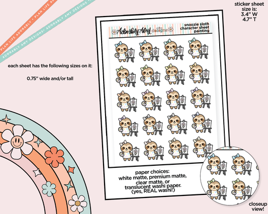 Snoozie Sloth Painting Decoration Planner Stickers for any Planner or Insert