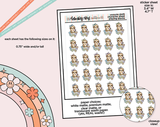Snoozie Sloth Playing Blocks Decoration Planner Stickers for any Planner or Insert