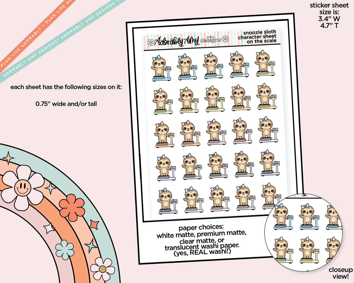 Snoozie Sloth On the Scale Decoration Planner Stickers
