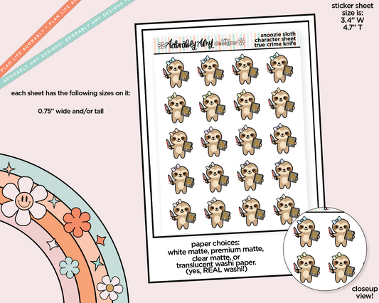 Snoozie Sloth Knife True Crime Decoration Planner Stickers for any Planner or Insert