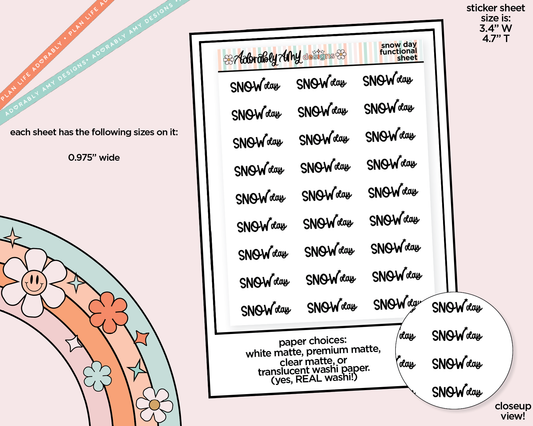 Snow Day 2025 Typography Reminder Planner Stickers for any Planner or Insert