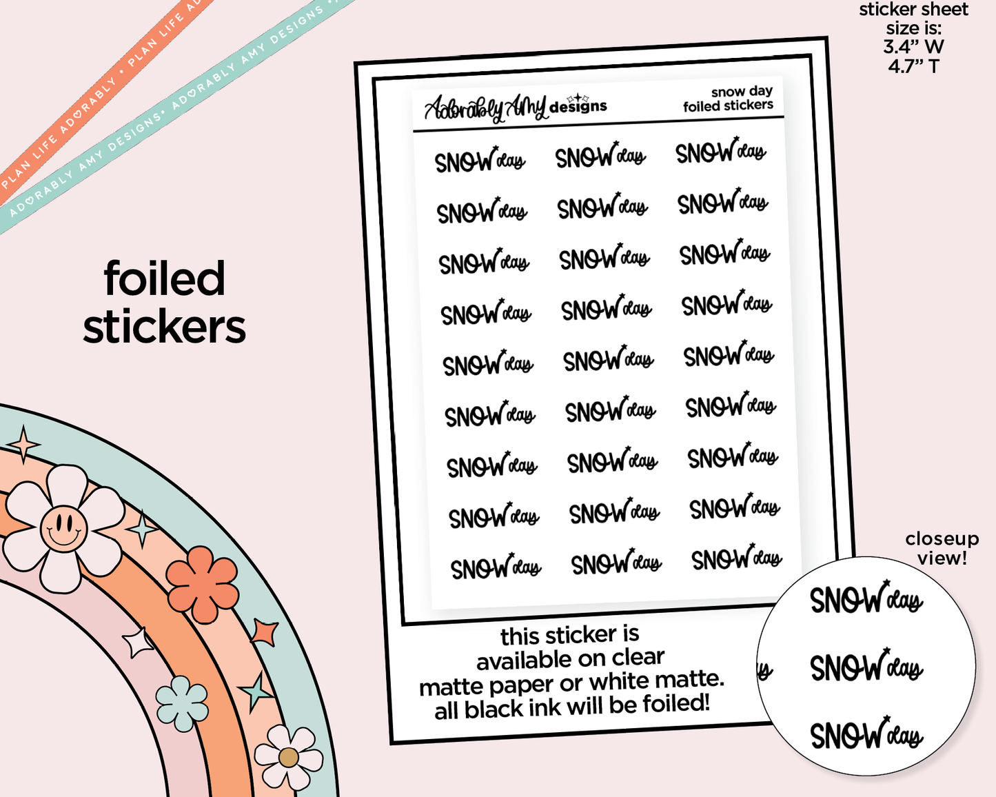 Foiled School Snow Day 20255 Reminder Typography Planner Stickers