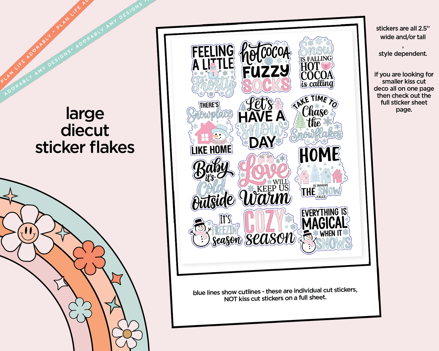 Snowplace Like Home Deco Typography Sampler Planner Stickers - Adorably Amy Designs