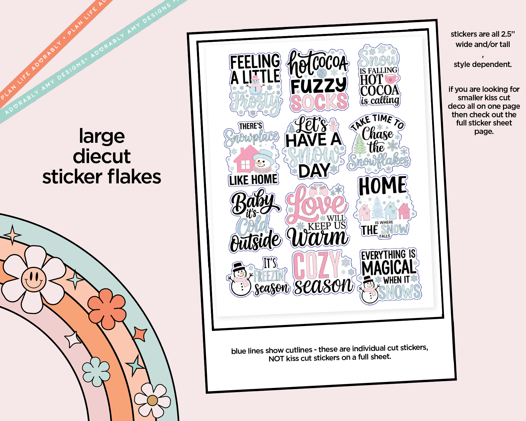 Snowplace Like Home Deco Typography Sampler Planner Stickers - Adorably Amy Designs