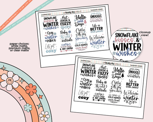 Snowflake Kisses and Winter Wishes Deco Typography Sampler Planner Stickers