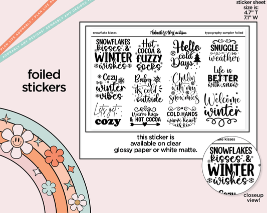 Foiled Snowflake Kisses Deco Typography Sampler Planner Stickers