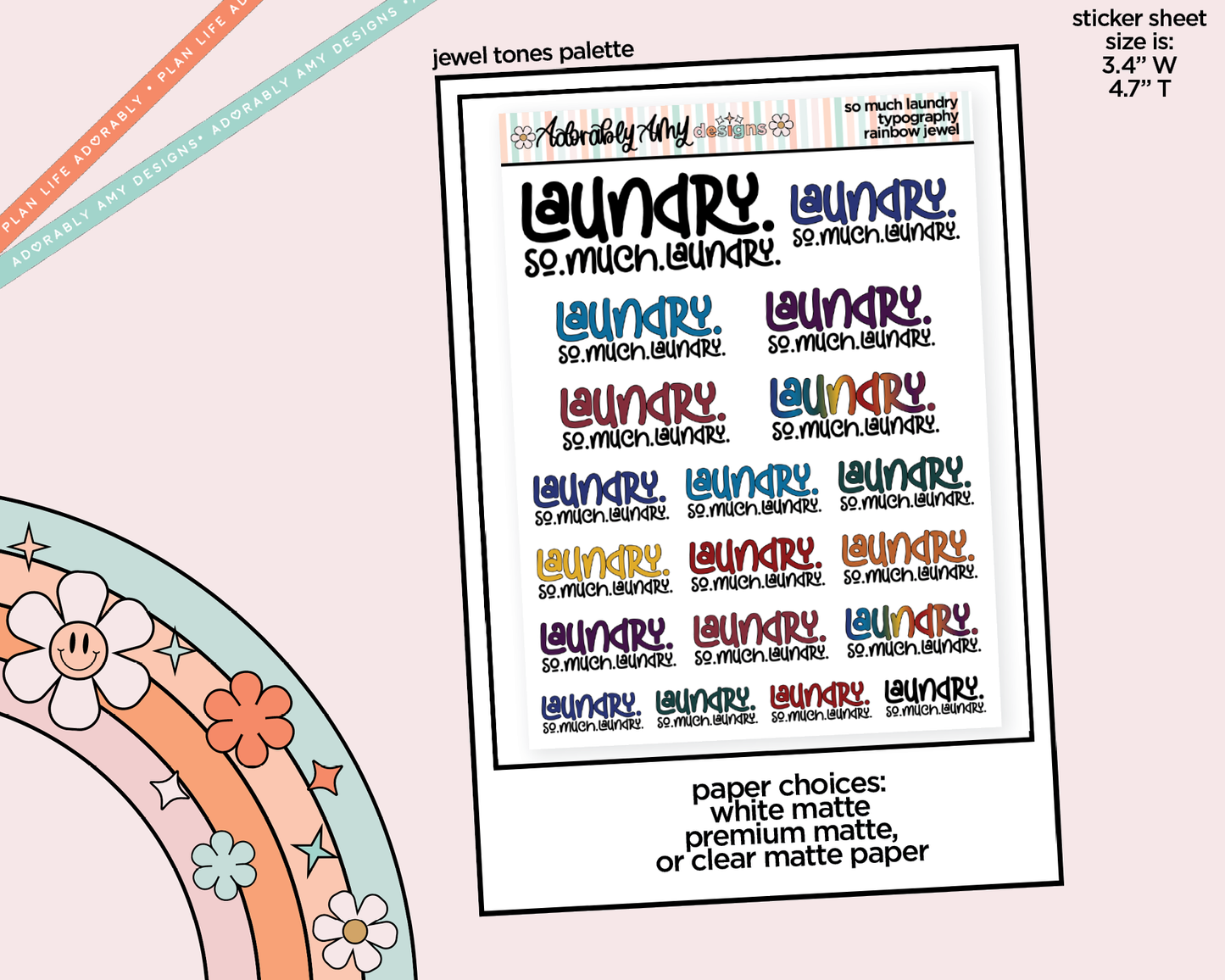 Rainbow or Black Laundry. So.Much.Laundry. Typography Planner Stickers for any Planner or Insert