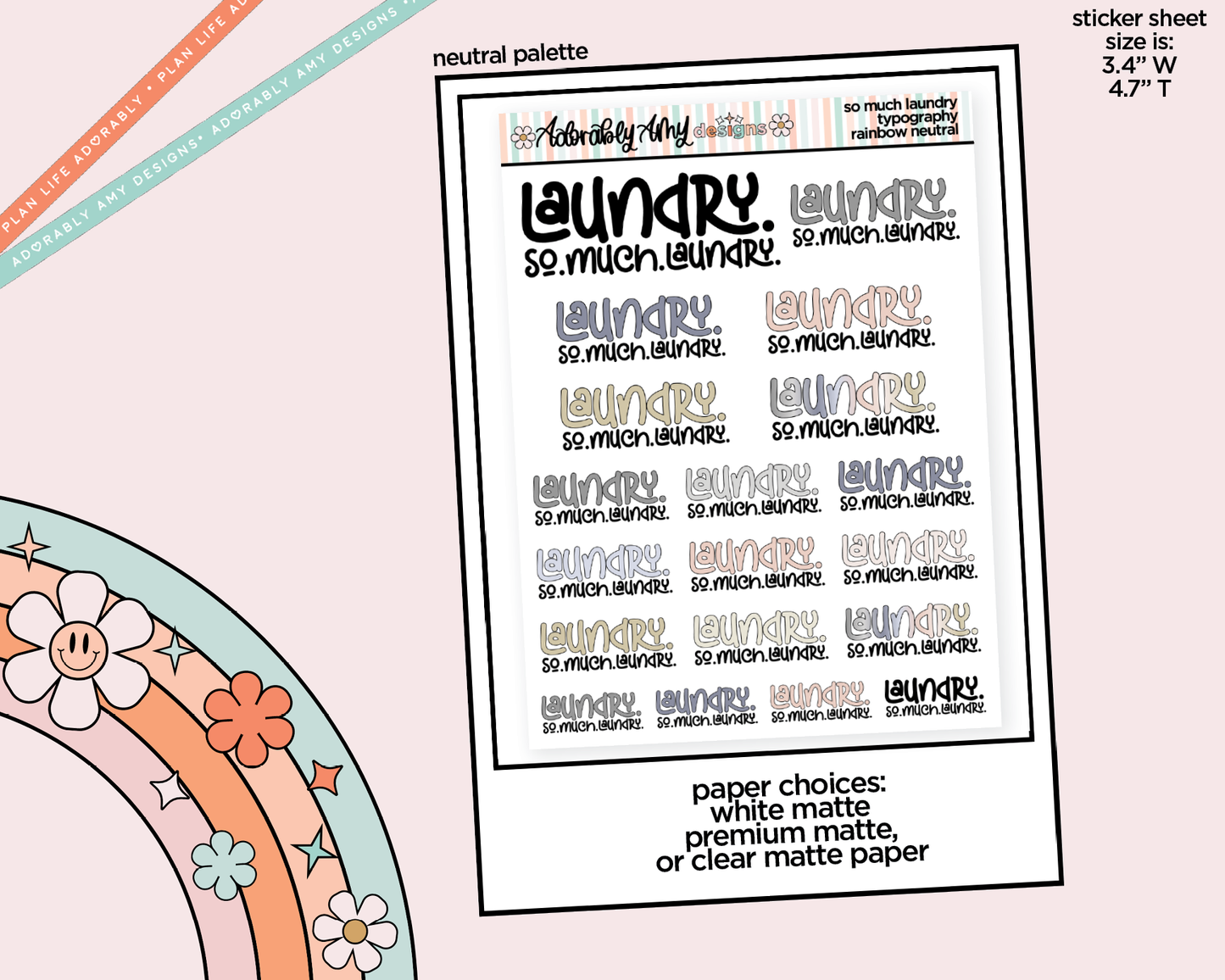 Rainbow or Black Laundry. So.Much.Laundry. Typography Planner Stickers for any Planner or Insert