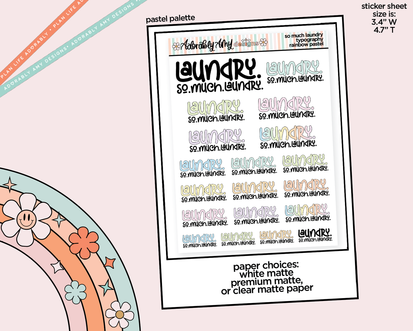 Rainbow or Black Laundry. So.Much.Laundry. Typography Planner Stickers for any Planner or Insert