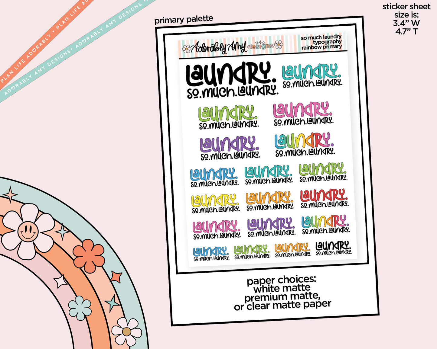 Rainbow or Black Laundry. So.Much.Laundry. Typography Planner Stickers for any Planner or Insert