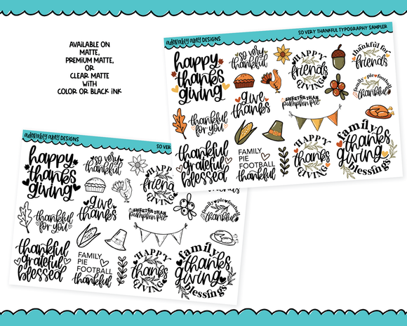 So Very Thankful Typography Sampler Planner Stickers for any Planner or Insert