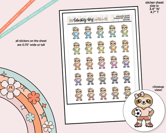 Snoozie Sloth Soccer Decoration Character Planner Stickers - Adorably Amy Designs