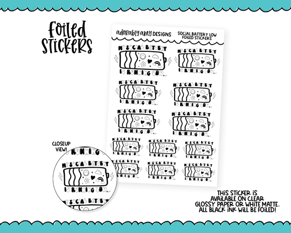Foiled Social Battery Typography Sampler Planner Stickers for any Planner or Insert