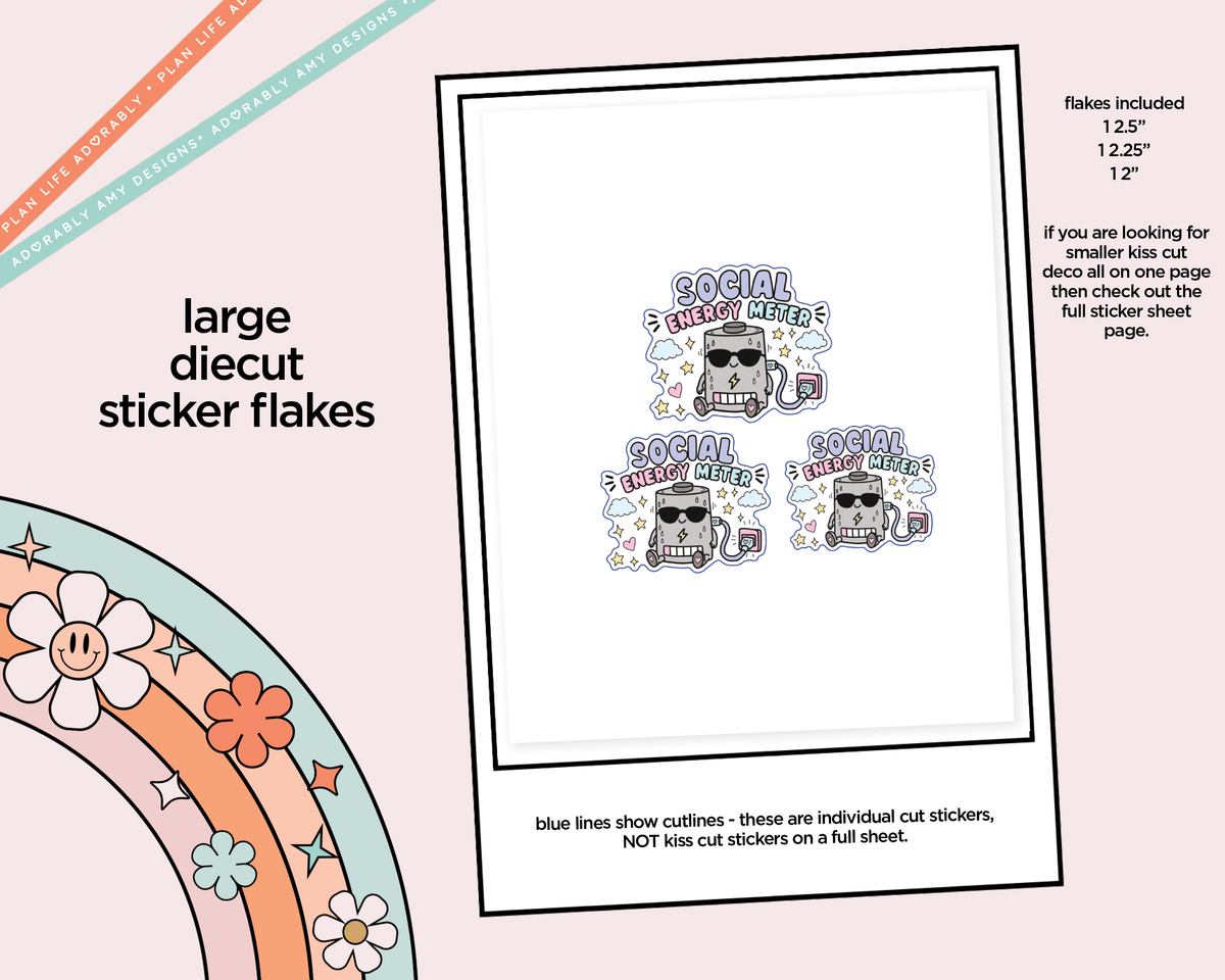 Social Energy Meter Typography Sampler Planner Stickers - Adorably Amy Designs