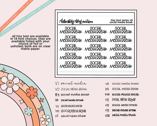 Foiled Tiny Text Series - Social Media Break Checklist Size Planner Sticker Sheet - Adorably Amy Designs