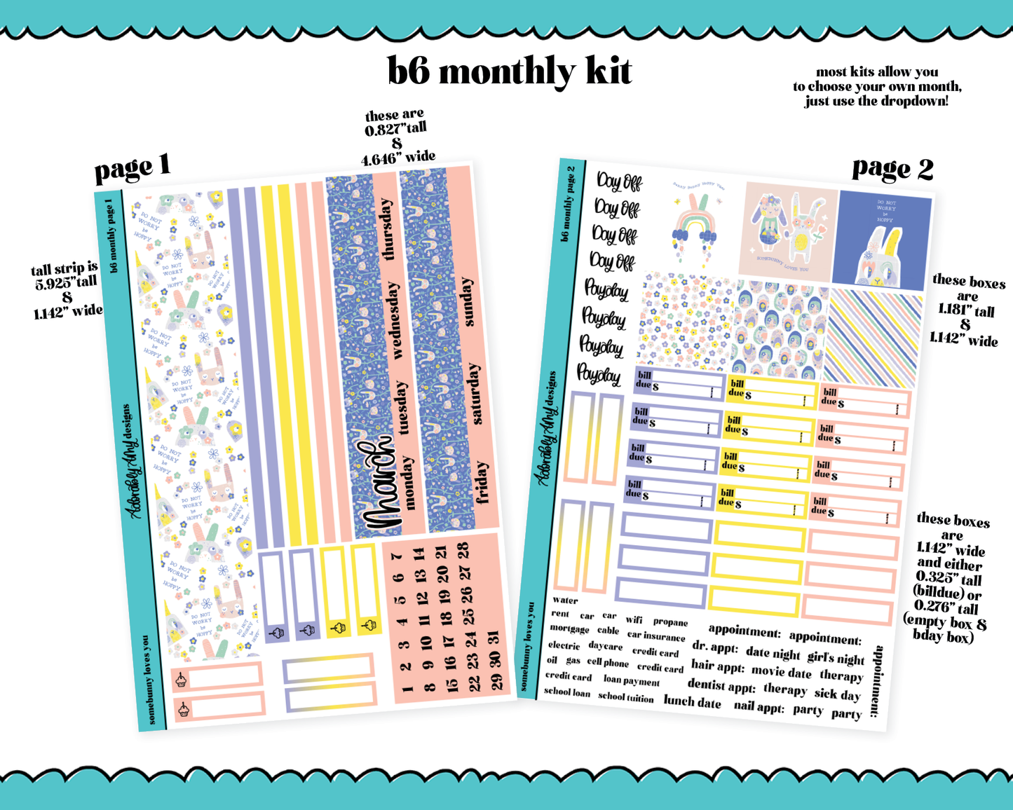 Standard B6 Monthly Pick Your Month Somebunny Loves You Planner Sticker Kit for some B6 Planners