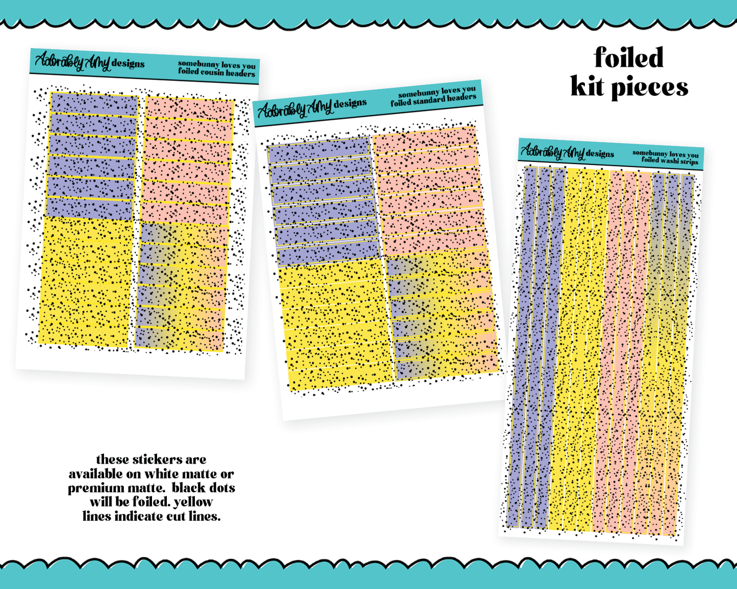Foiled Somebunny Loves You Headers or Long Strips Planner Stickers for any Planner or Insert