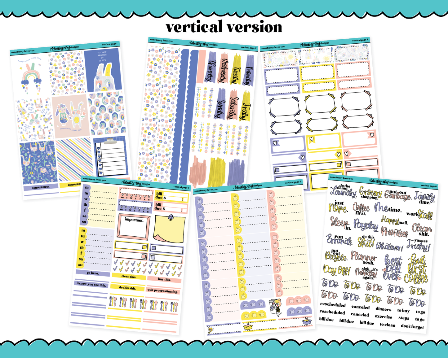 Vertical Somebunny Loves You Planner Sticker Kit for Vertical Standard Size Planners or Inserts