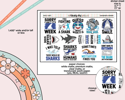 Sorry I Can't, It's Shark Week Summer Deco Typography Sampler Planner Stickers