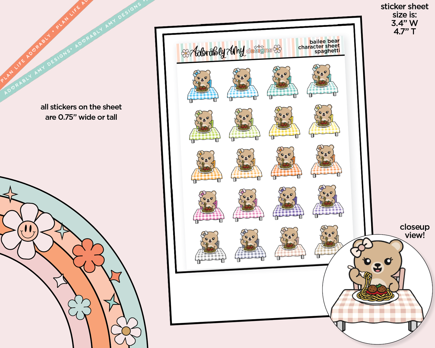 Bailee Bear Spaghetti Decoration Character Planner Stickers