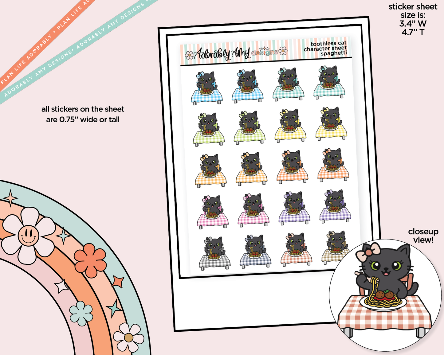 Toothless Cat Spaghetti Decoration Character Planner Stickers