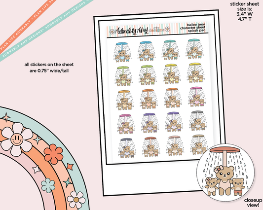 Bailee Bear Splash Pad - Water Park - Sprinkler Decoration Character Planner Stickers - Adorably Amy Designs