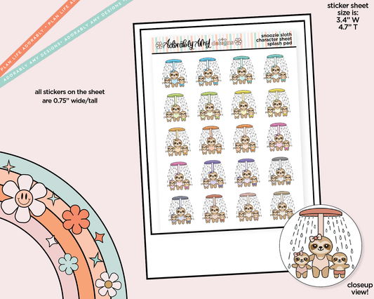 Snoozie Sloth Splash Pad - Water Park - Sprinkler Decoration Character Planner Stickers - Adorably Amy Designs