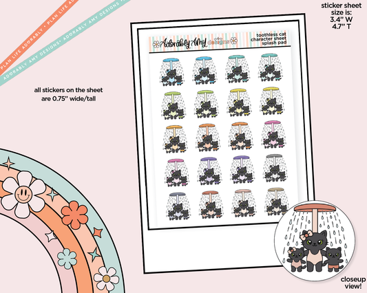 Toothless Cat Splash Pad - Water Park - Sprinkler Decoration Character Planner Stickers - Adorably Amy Designs
