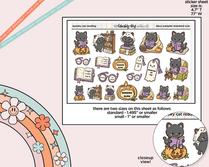 Spooky Cat Halloween Reading Deco Stickers in Multiple Sizes Decorative Planner Stickers