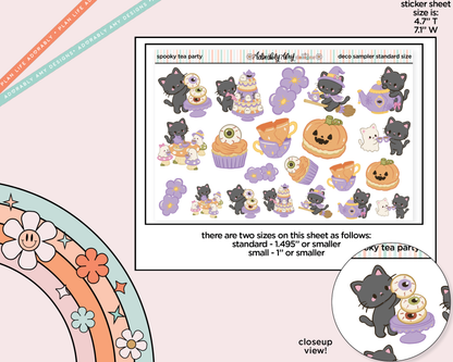 Spooky Cat Tea Party Halloween Deco Stickers in Multiple Sizes Decorative Planner Stickers