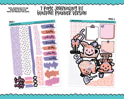 Journaling Kit Spooky Trick or Treat Pastel Halloween Themed Planner Sticker Kit in White OR Black for Blackout Planners