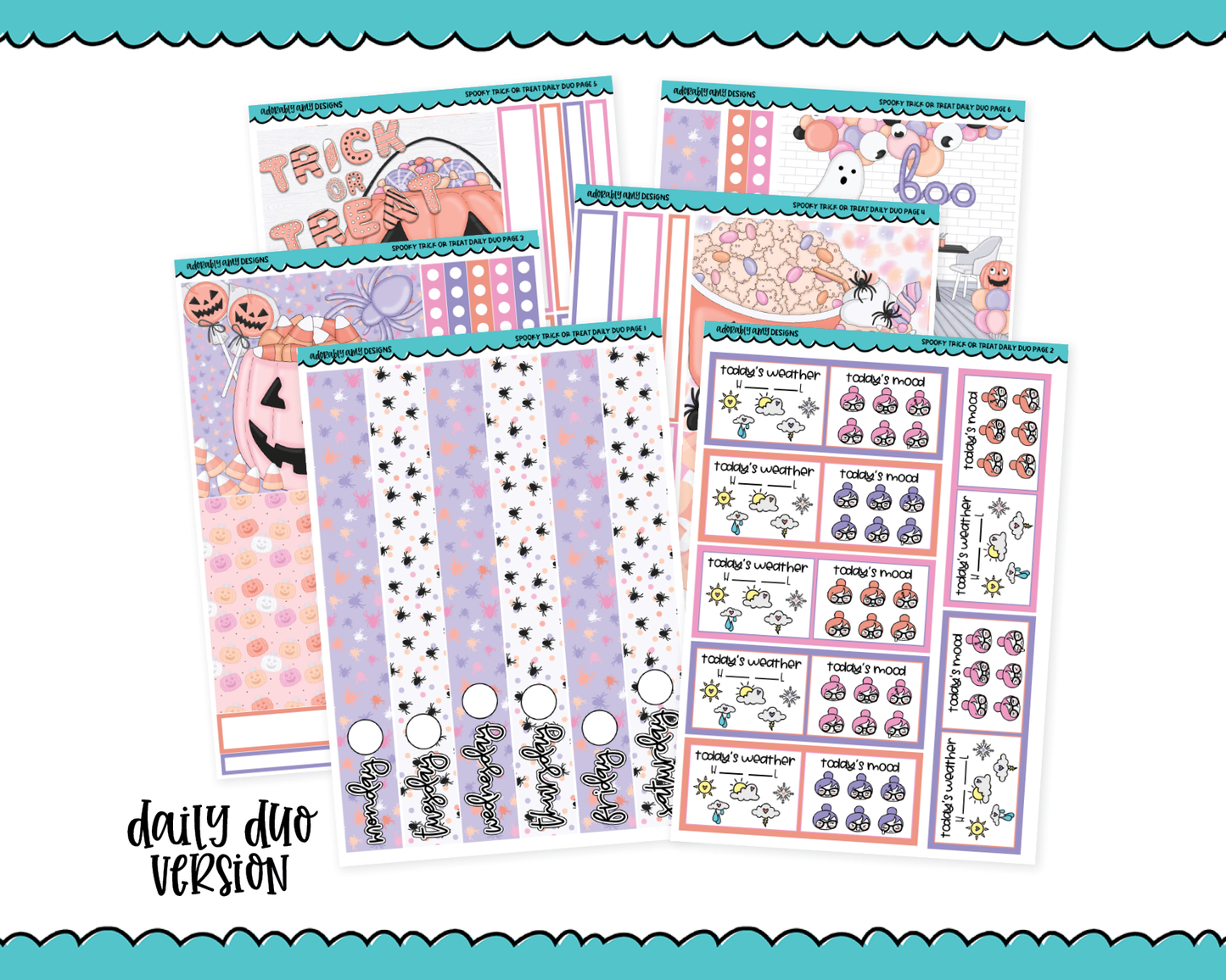 Daily Duo Spooky Trick or Treat Pastel Halloween Themed Weekly Planner Sticker Kit for Daily Duo Planner
