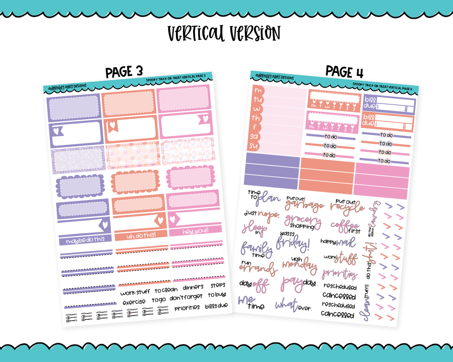Vertical Spooky Trick or Treat Pastel Halloween Themed Planner Sticker Kit for Vertical Standard Size Planners or Inserts
