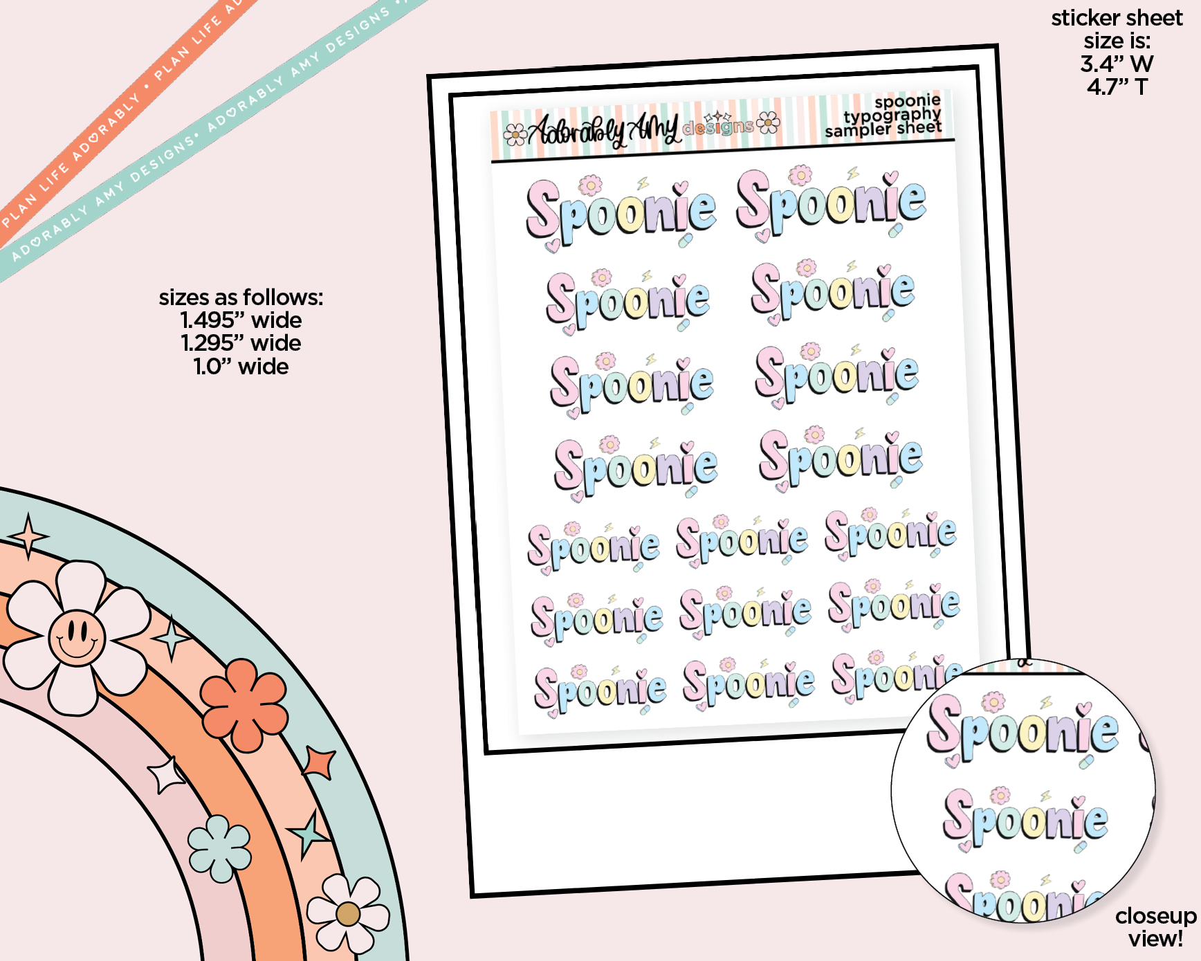 Spoonie Typography Sampler Planner Stickers - Adorably Amy Designs