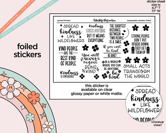 Foiled Spread Kindness Deco Typography Sampler Planner Stickers