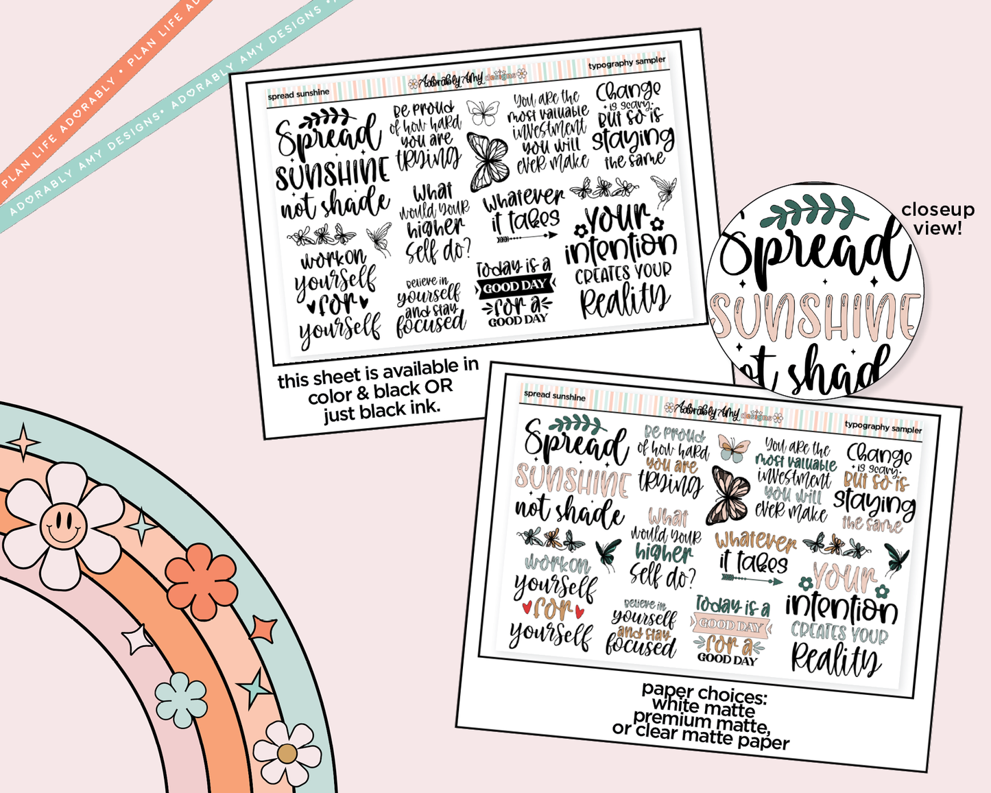 Spread Sunshine Deco Typography Sampler Planner Stickers