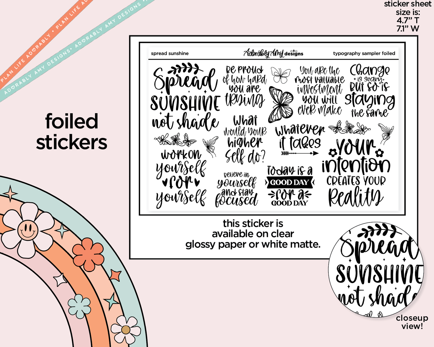 Foiled Spread Sunshine Deco Typography Sampler Planner Stickers