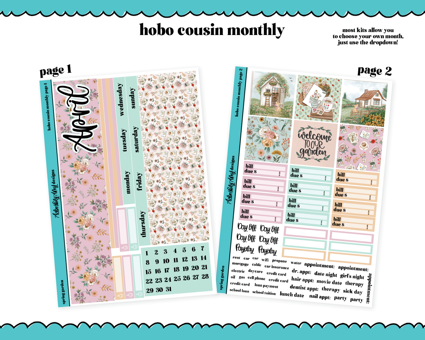 Hobonichi Cousin Monthly Pick Your Month Spring Garden Planner Sticker Kit for Hobo Cousin or Similar Planners