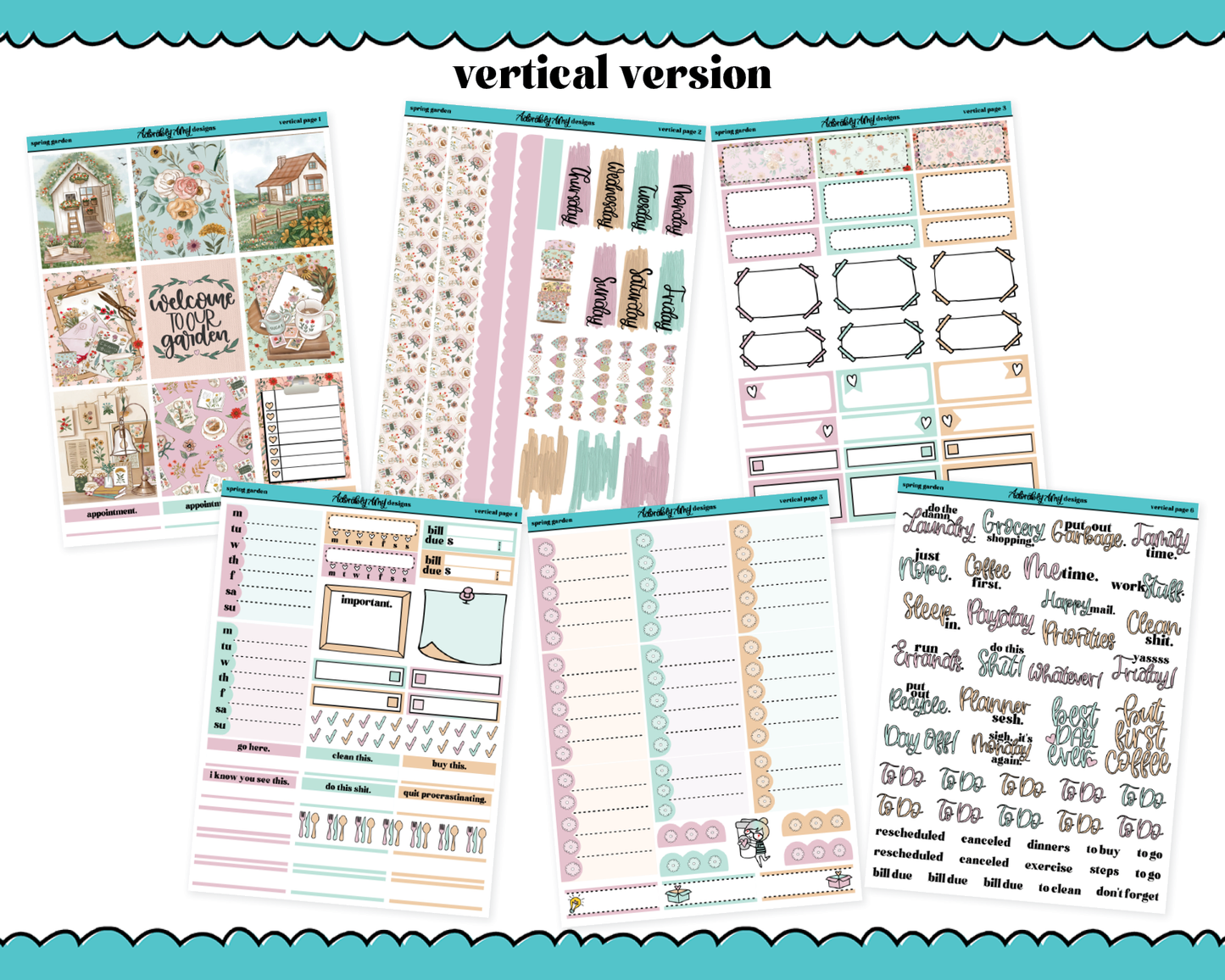 Vertical Spring Garden Planner Sticker Kit for Vertical Standard Size Planners or Inserts