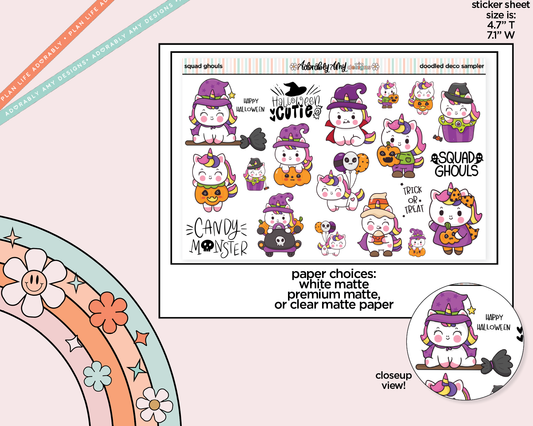 Squad Ghouls Kawaii Unicorn Halloween Decorative Planner Stickers