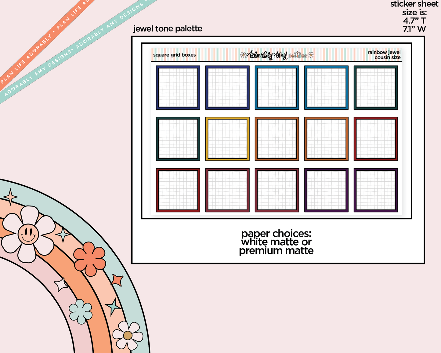 Hobo Cousin Square Grid Boxes Planner Stickers for Hobo Cousin or any Planner or Insert