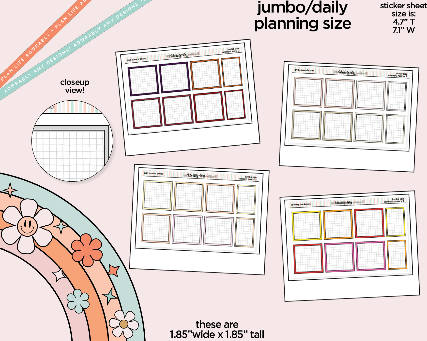 Rainbow Square Grid Boxes Large/Jumbo Stickers for any Planner or Inse ...