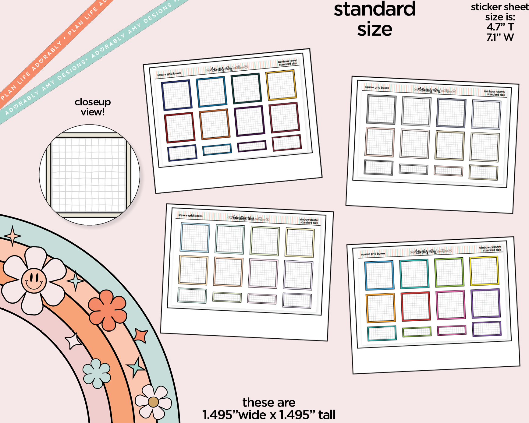 Sticker Grid Display Rainbow Square Grid Boxes Standard Stickers for any Planner or Insert ...