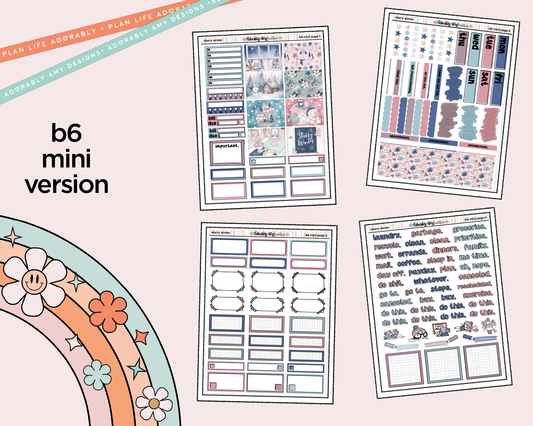 Mini B6 Starry Winter Planner Sticker Kit sized for ANY Vertical Insert