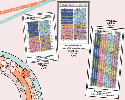 Foiled Starry Winter Headers or Long Strips Planner Stickers for any Planner or Insert