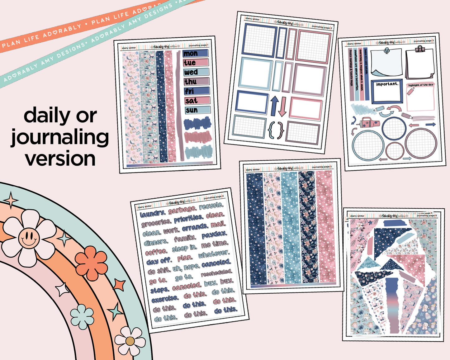 Journaling and Daily Planning Starry Winter Planner Sticker Kit