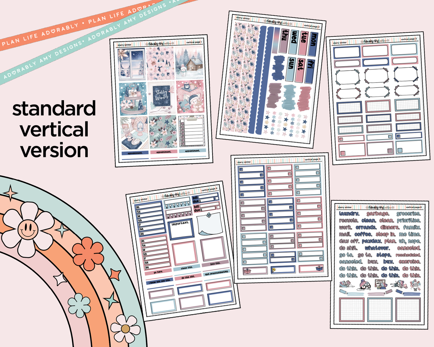 Vertical Starry Winter Weekly Sticker Kit for Vertical Standard Size Planners or Insert