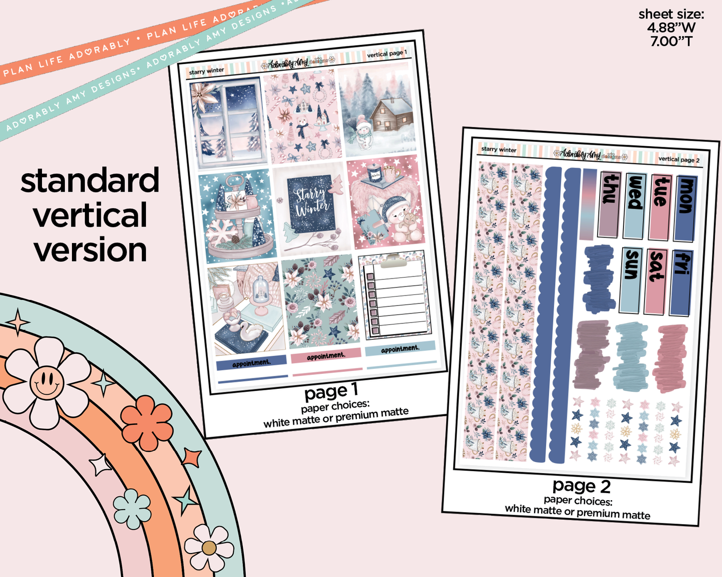 Vertical Starry Winter Weekly Sticker Kit for Vertical Standard Size Planners or Insert