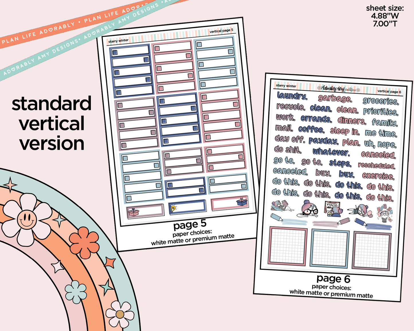 Vertical Starry Winter Weekly Sticker Kit for Vertical Standard Size Planners or Insert